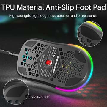 DIERYA M1SE Wired Gaming Mouse with Honeycomb Shell, 12800DPI Optical Sensor, 6 Programmable Macros, Software Support for Custom Key Config, and RGB Settings for Windows 7/8/10/XP, Vista, Linux-Black