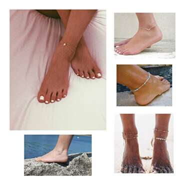 Softones 16Pcs Ankle Bracelets for Women Gold Silver Two Style Chain Beach Anklet Bracelet Jewelry A...