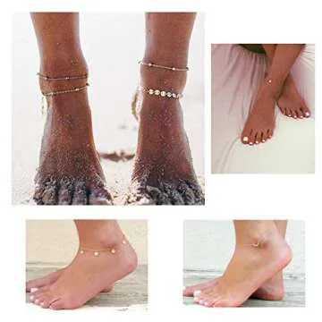 Softones 16Pcs Ankle Bracelets for Women Gold Silver Two Style Chain Beach Anklet Bracelet Jewelry Anklet Set,Adjustable Size