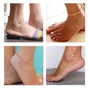 Softones 16Pcs Ankle Bracelets for Women Gold Silver Two Style Chain Beach Anklet Bracelet Jewelry Anklet Set,Adjustable Size