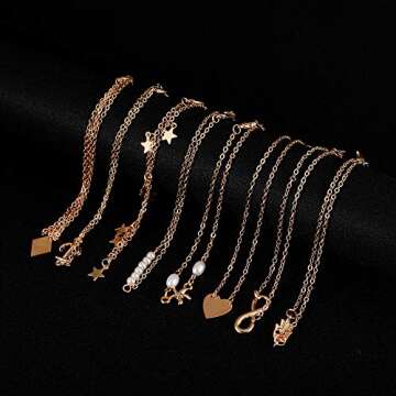 Softones 16Pcs Ankle Bracelets for Women Gold Silver Two Style Chain Beach Anklet Bracelet Jewelry Anklet Set,Adjustable Size