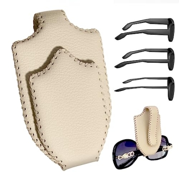 AMVOYOA Sunglass Holder for Car ，Hand Sewn Leather Sunglasses Clips for Car Visor ，Universal Car...