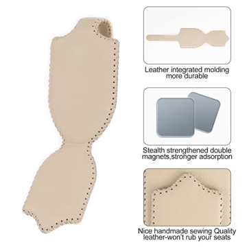 AMVOYOA Sunglass Holder for Car ，Hand Sewn Leather Sunglasses Clips for Car Visor ，Universal Car Magnetic Eyeglass Holder，Ticket Card Clip for Car Visor Accessories（Beige）