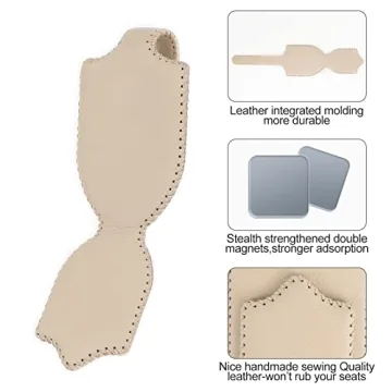 AMVOYOA Sunglass Holder for Car ，Hand Sewn Leather Sunglasses Clips for Car Visor ，Universal Car Magnetic Eyeglass Holder，Ticket Card Clip for Car Visor Accessories（Beige）