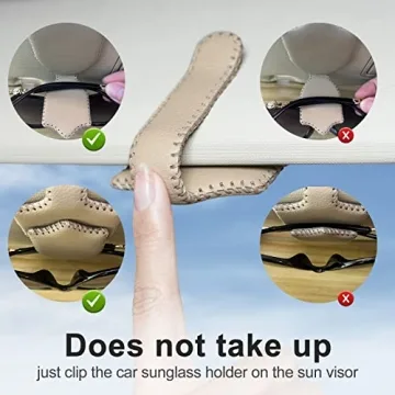 AMVOYOA Sunglass Holder for Car ，Hand Sewn Leather Sunglasses Clips for Car Visor ，Universal Car Magnetic Eyeglass Holder，Ticket Card Clip for Car Visor Accessories（Beige）