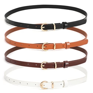 WHIPPY Women's Skinny Belts Set - 4 Thin Leather Waist Belts for Jeans & Dresses