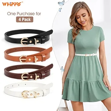 WHIPPY Women's Skinny Leather Belts Set of 4 Stylish & Durable