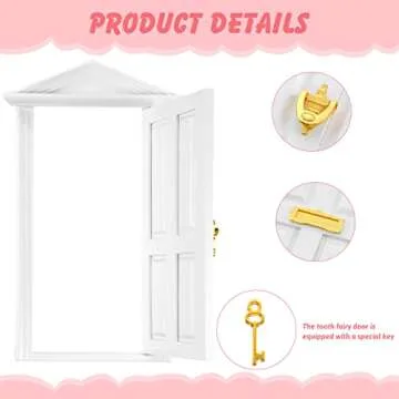 Tooth Fairy Door Kit Mini Wooden Tooth Fairy Door with Accessories Fairy Tale Education Learning Toy for Girls Dollhouse Mini Garden Decoration DIY Craft Activities (White, Red, God, Brown)