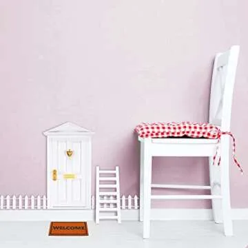 Tooth Fairy Door Kit Mini Wooden Tooth Fairy Door with Accessories Fairy Tale Education Learning Toy for Girls Dollhouse Mini Garden Decoration DIY Craft Activities (White, Red, God, Brown)