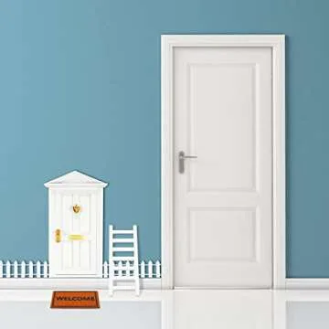 Tooth Fairy Door Kit Mini Wooden Tooth Fairy Door with Accessories Fairy Tale Education Learning Toy for Girls Dollhouse Mini Garden Decoration DIY Craft Activities (White, Red, God, Brown)