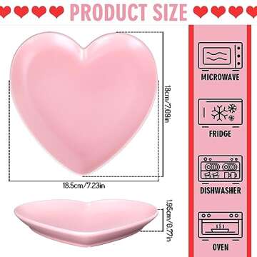 Whaline 2Pcs Heart Shaped Plate Ceramic Dessert Plate Pink Red Salad Dinner Steak Plate for Home Kit...