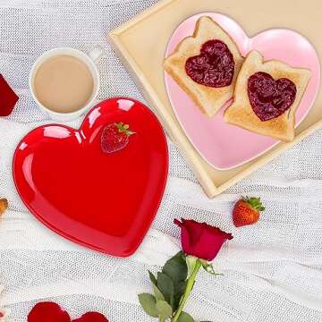 Whaline 2Pcs Heart Shaped Plate Ceramic Dessert Plate Pink Red Salad Dinner Steak Plate for Home Kitchen Xmas Wedding Valentine’s Day Anniversary Birthday Party Decor