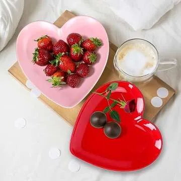 Whaline 2Pcs Heart Shaped Plate Ceramic Dessert Plate Pink Red Salad Dinner Steak Plate for Home Kitchen Xmas Wedding Valentine’s Day Anniversary Birthday Party Decor