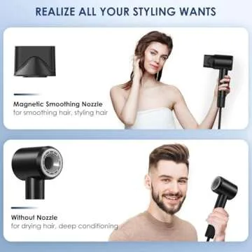 Professional Hair Dryer - 150000 RPM High-Speed Blow Dryer with Negative Ionic Care for Fast Drying. Lightweight, Low Noise Design with 4 Temps/2 Speeds and Magnetic Nozzle (Black)
