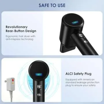 Professional Hair Dryer - 150000 RPM High-Speed Blow Dryer with Negative Ionic Care for Fast Drying. Lightweight, Low Noise Design with 4 Temps/2 Speeds and Magnetic Nozzle (Black)