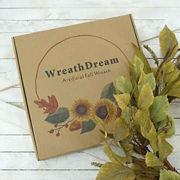 WreathDream 18'' Fall Wreath Autumn Wreath with Birch Leaves,Grains, Willow leaf for Thanksgiving Ha...