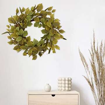 WreathDream 18'' Fall Wreath Autumn Wreath with Birch Leaves,Grains, Willow leaf for Thanksgiving Halloween Front Door Farmhouse Indoor Outdoor Festival Home Decor,Brown gift box Included