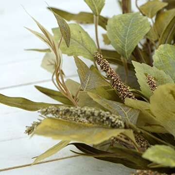 WreathDream 18'' Fall Wreath Autumn Wreath with Birch Leaves,Grains, Willow leaf for Thanksgiving Halloween Front Door Farmhouse Indoor Outdoor Festival Home Decor,Brown gift box Included