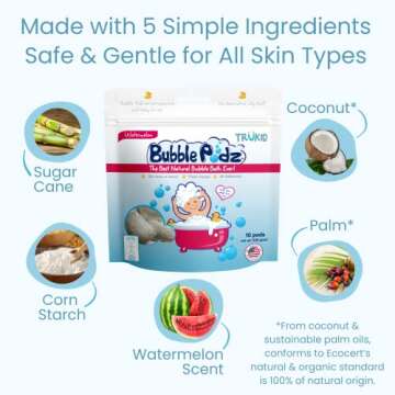TruKid Bubble Podz Bubble Bath for Baby & Kids, Gentle Refreshing Bath Bomb for Sensitive Skin, pH Balance 7 for Eye Sensitivity, Natural Moisturizers and Ingredients, Watermelon (10 Podz)