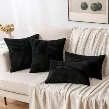 MIULEE 2 Pack Black Corduroy Pillow Covers for Home Decor