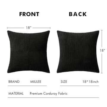 MIULEE 2 Pack Black Corduroy Pillow Covers for Home Decor