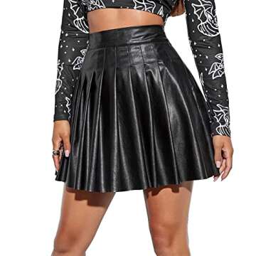 Women's PU Leather High Waist Pleated Mini Skirts Flared A-Line Short Skirt Nightclub Festival Party...