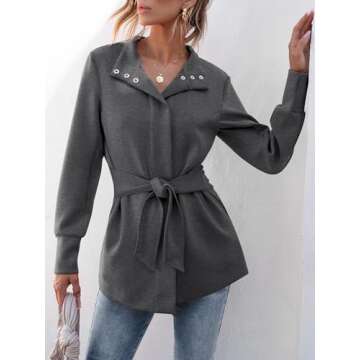 ANRABESS Womens Jacket Belted Casual Long Sleeve Wrap Trench Coat 2024 Winter Trendy Button Up Dress...