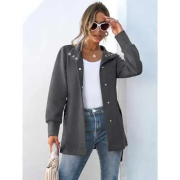 ANRABESS Womens Jacket Belted Casual Long Sleeve Wrap Trench Coat 2024 Winter Trendy Button Up Dressy Outerwear with Pockets Dark Grey Medium