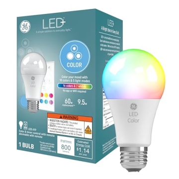 GE LED+ Color Changing LED Light Bulbs with Remote - No App, Wi-Fi Required, A19
