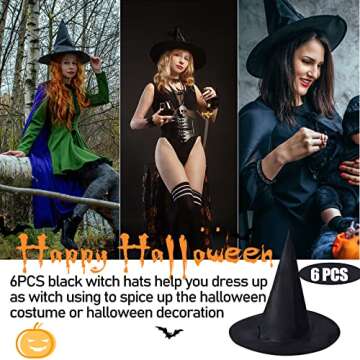 SOIDHSID 6PCS Halloween Witch Hats For Halloween Costume & Cosplay Wizard Hat Decoration Kids Party Favors Dressing Up