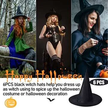 SOIDHSID 6PCS Halloween Witch Hats For Halloween Costume & Cosplay Wizard Hat Decoration Kids Party Favors Dressing Up