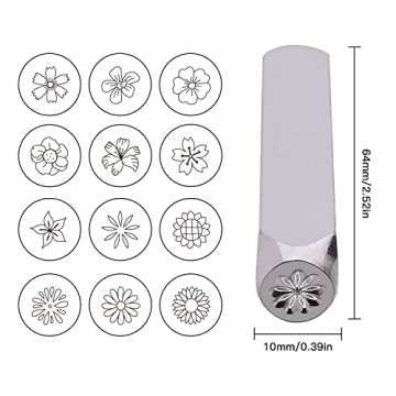 Tlimus 12pcs Flower Theme Metal Stamps, 6MM (1/4”) Metal Stamping Tools DIY Arts and Crafts Suppli...