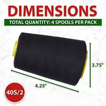Mandala Crafts 4 Pack Black Serger Threads - 24000 Yds