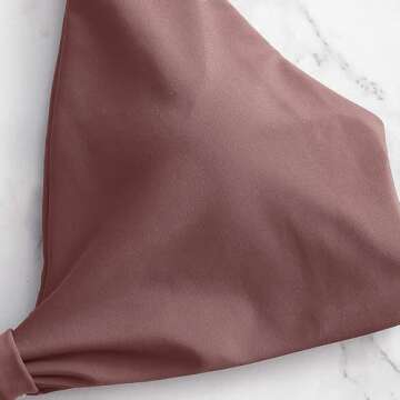 ZAFUL Women's Tie Knot Front Spaghetti Strap High Cut Bikini Set Swimsuit (1-Coffee, M)