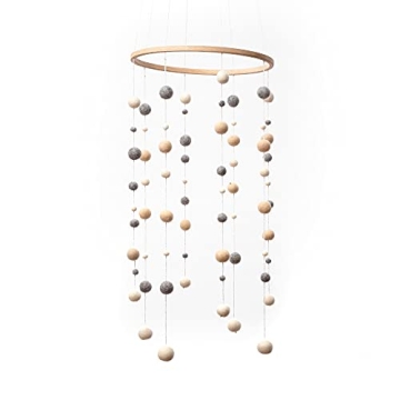 Glaciart One Felt Balls Baby Mobile - Large Size - Colored Felt Hanging Decor for Nursery, Crib, Bed...