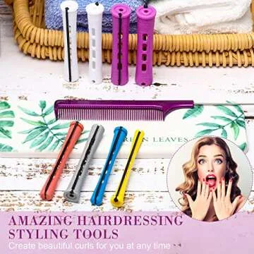 WILLBOND 60 Pieces Hair Perm Rods Set Plastic Perming Rods Cold Wave Rods Hair Curling Rollers with Tail Comb Steel Pintail Hair Comb for Hairdressing Hair Styling (Soft Color,Multi Sizes)