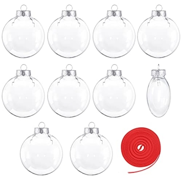 Auihiay 10 Pack Christmas Clear Plastic Ornament Discs, 3.15 Inch Fillable Ornament Balls for DIY Cr...