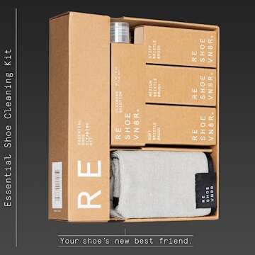 Reshoevn8r Shoe Cleaner Sneakers Kit, Essential Kit - White Sneaker Cleaner for Suede Canvas Leather Mesh Knit Nubuck Shoes - 4oz Cleaning Solution & Conditioner, 3 Brushes & Microfiber Towel