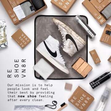 Reshoevn8r Shoe Cleaner Sneakers Kit, Essential Kit - White Sneaker Cleaner for Suede Canvas Leather Mesh Knit Nubuck Shoes - 4oz Cleaning Solution & Conditioner, 3 Brushes & Microfiber Towel