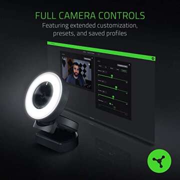 Razer Kiyo: Full HD 1080p 30FPS/720p 60FPS Computer Camera - Built-in Adjustable LED Ring Light Webcam - Advanced Autofocus - Streaming Web Camera for Gaming, Compatible with Windows and Mac (Renewed)