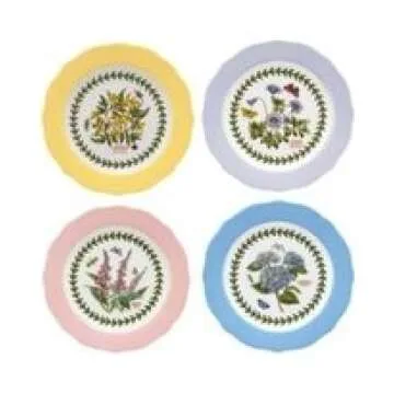 Portmeirion Botanic Garden Terrace Scalloped Edge Dessert Plates - Set of 4 with Assorted Colors, Id...