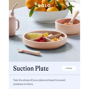 Lalo Suction Plates - 2 Pack, 100% Silicone Non-Toxic BPA-Free Baby Plates with Suction Base To Prev...