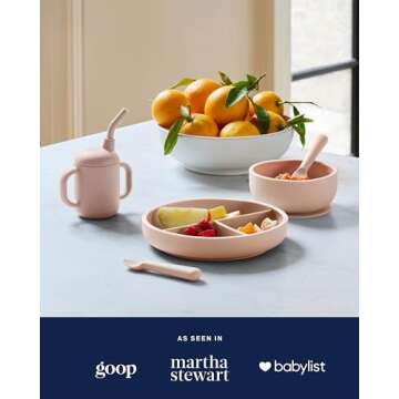 Lalo Suction Plates - 2 Pack, 100% Silicone Non-Toxic BPA-Free Baby Plates with Suction Base To Prevent Accidental Tip-Overs - Suction Plates for Toddlers With Three Divided Sections - Grapefruit