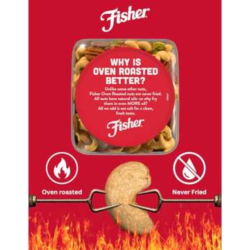 Fisher Oven Roasted Never Fried Mixed Nuts with Peanuts, 24 Ounces (Pack of 1), Peanuts, Almonds, Cashews, Pistachios, Pecans, Snacks for Adults, Made With Sea Salt, No Added Oils, Artificial Ingredients or Preservatives, Trail Mix, Gluten Free ​