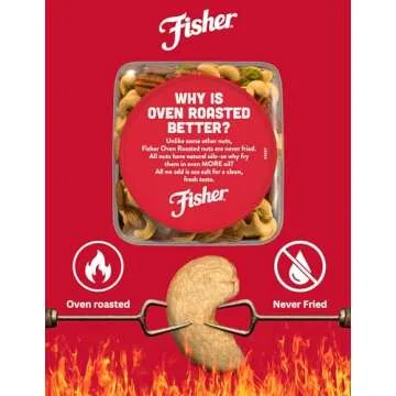 Fisher Oven Roasted Never Fried Mixed Nuts with Peanuts, 24 Ounces (Pack of 1), Peanuts, Almonds, Cashews, Pistachios, Pecans, Snacks for Adults, Made With Sea Salt, No Added Oils, Artificial Ingredients or Preservatives, Trail Mix, Gluten Free ​