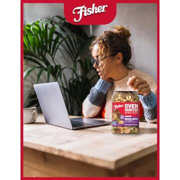 Fisher Oven Roasted Never Fried Mixed Nuts with Peanuts, 24 Ounces (Pack of 1), Peanuts, Almonds, Cashews, Pistachios, Pecans, Snacks for Adults, Made With Sea Salt, No Added Oils, Artificial Ingredients or Preservatives, Trail Mix, Gluten Free ​