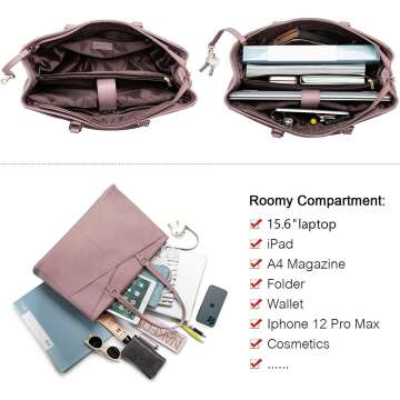 Women’s Waterproof Leather Laptop Tote Bag 15.6"