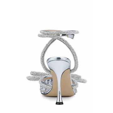 MissHeel Rhinestone Bow Clear Pumps Women Size 8 Sparkle Heels