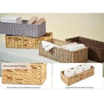 StorageWorks Wicker Tank Topper Basket, Water Hyacinth Storage for Bathroom, 2 Pack