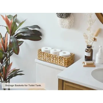 StorageWorks Wicker Tank Topper Basket, Water Hyacinth Storage for Bathroom, 2 Pack